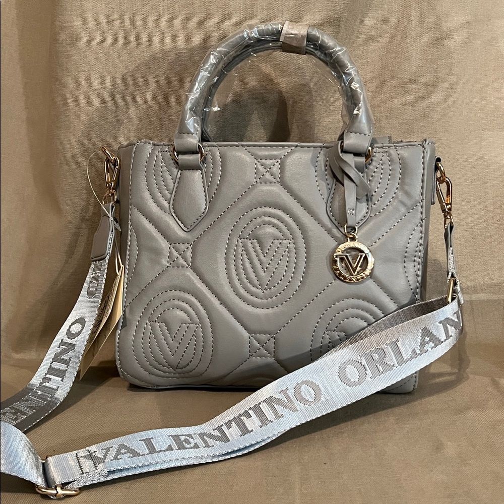 Valentino Orlandi Gray Quilted Mini Tote Crossbody Satchel NWT $299 - Picture 3 of 7